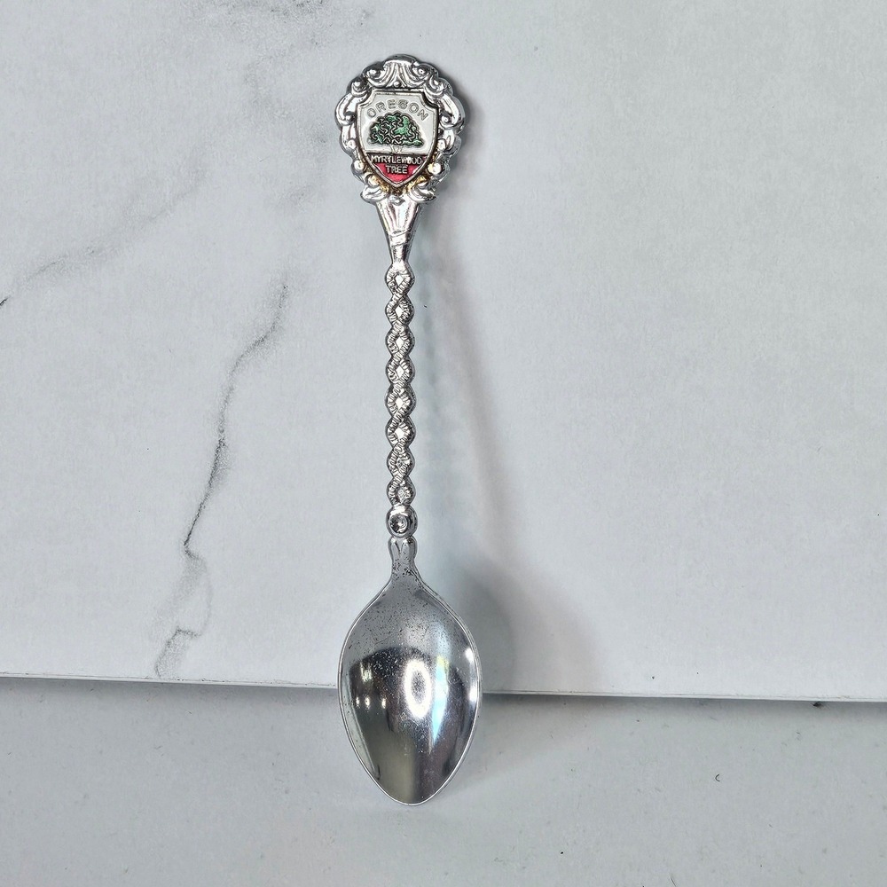 Oregon Souvenir Spoon Myrtlewood Tree Vintage Collectible Silver Tone‎ Japan